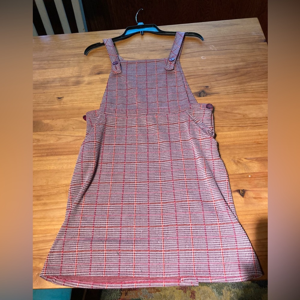 Wonder nation red and purple plaid overall dress